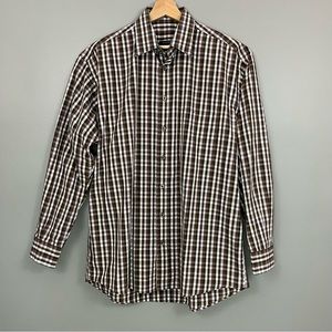 Burberry London Brown Plaid Shirt Mens Large Classic Fit